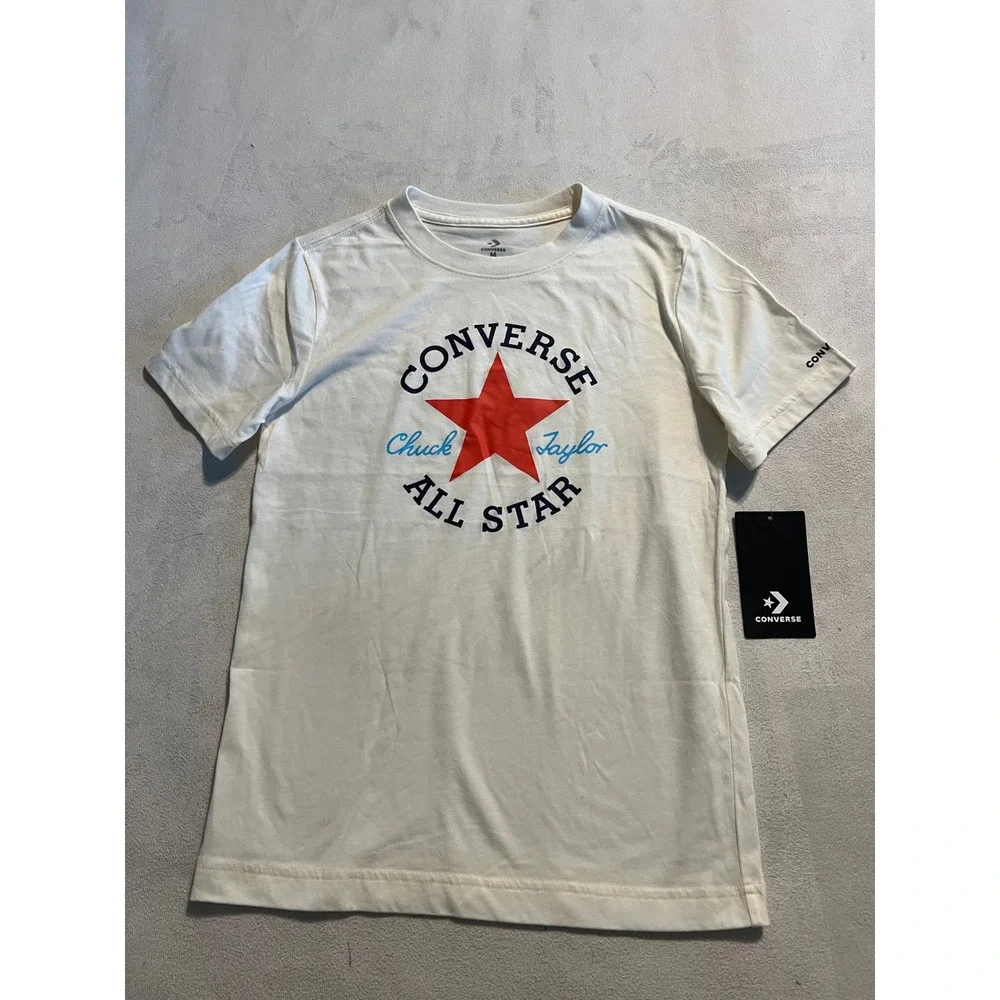 Converse Chuck Taylor All Star Kids Boys Cream Graphic T-Shirt Size M 10-12 YRS
